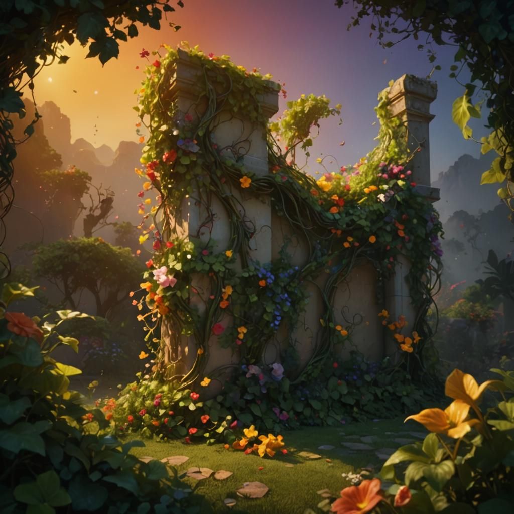 Vibrant Hyperrealistic Vine with Flowers in Cinematic Style
