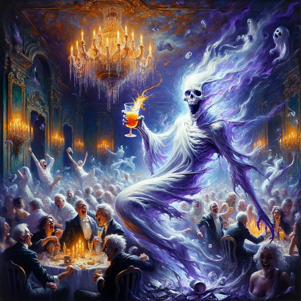 Tipsy Ghost at Chaotic Party Oil Painting