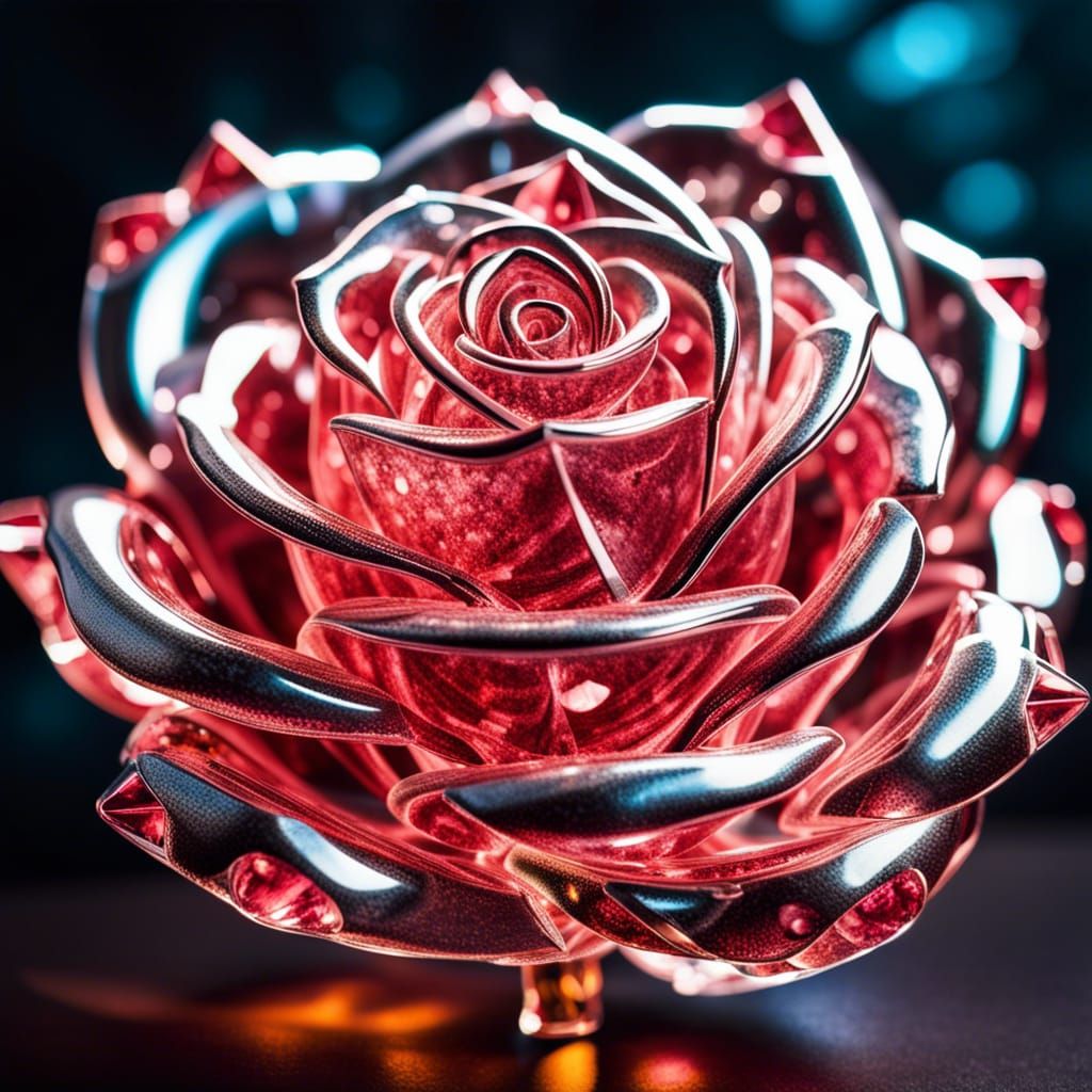 Shimmering Crystal Rose Digital Art in 8K