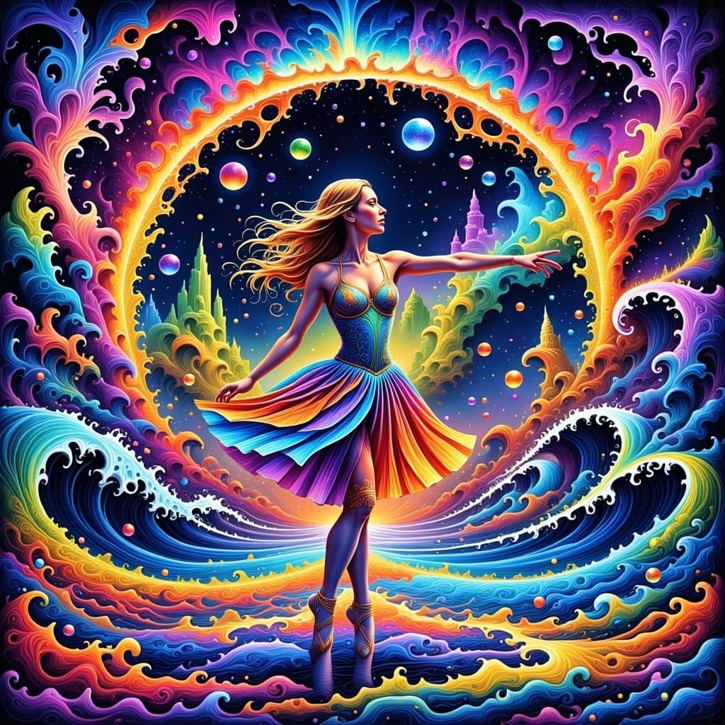 Ballerina in Polychromatic Psychedelic Dreamscape