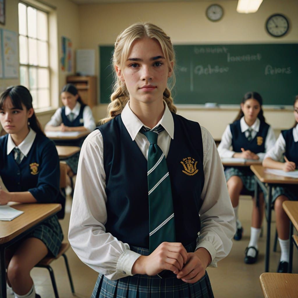 Cinematic High School Student in Frilly Female Uniform