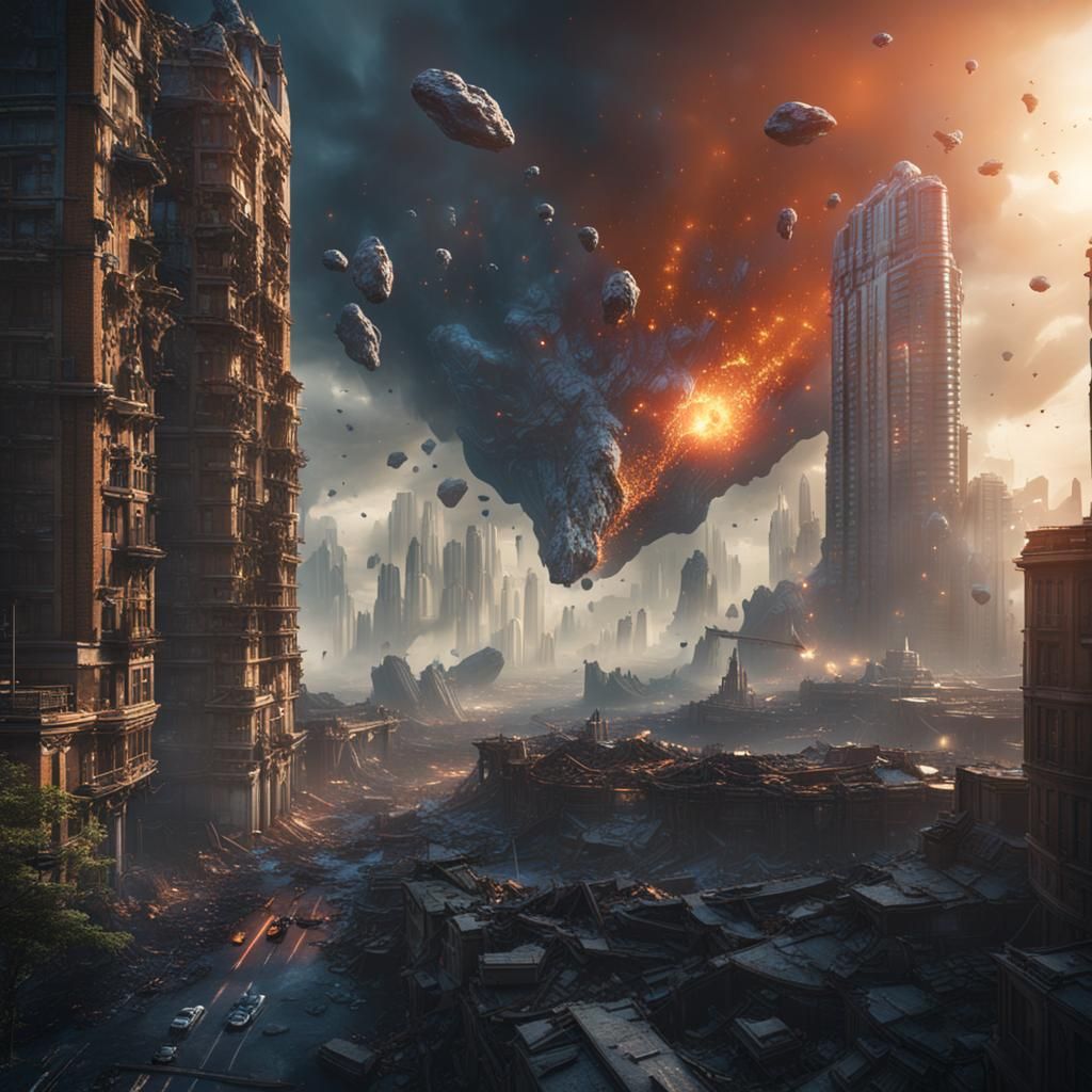 Asteroid Impact on City: Detailed Matte Painting