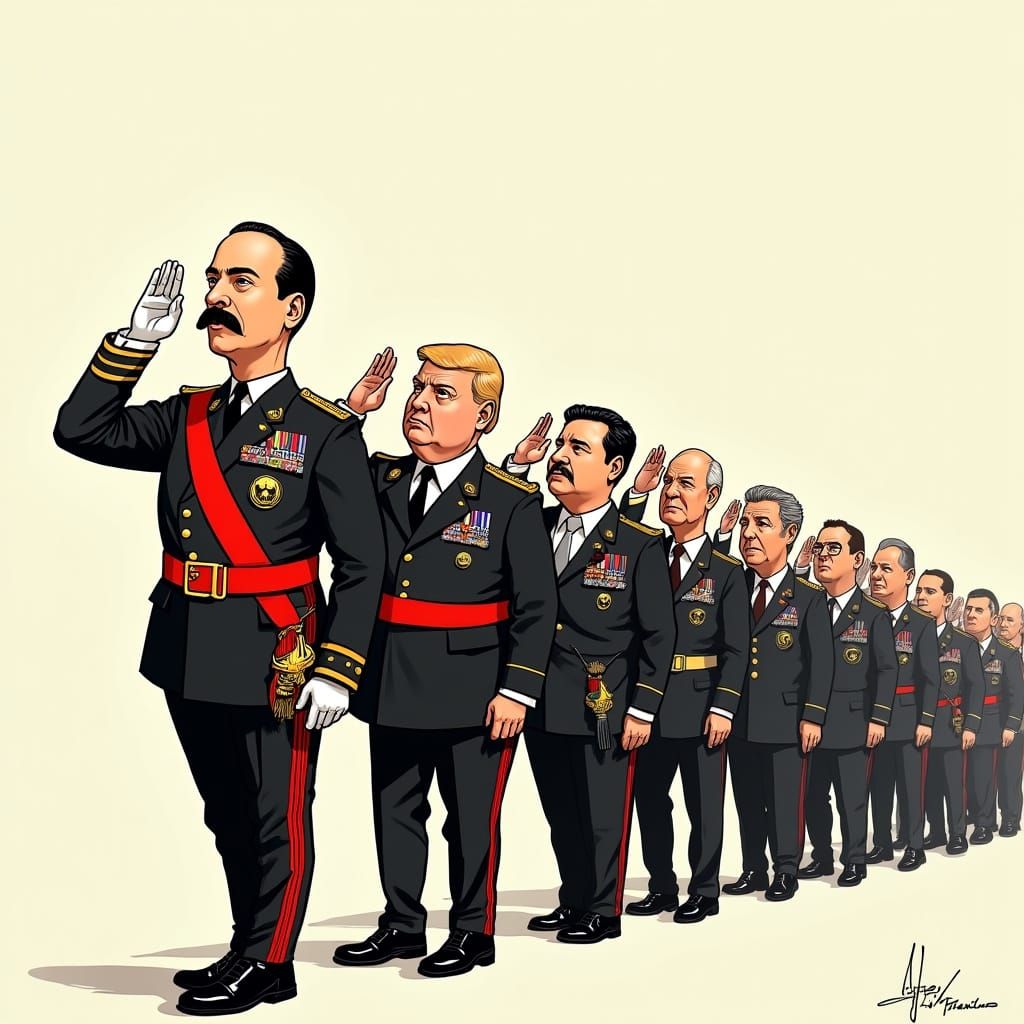 Satirical Cartoon of Historical Figures Doing Roman Salute