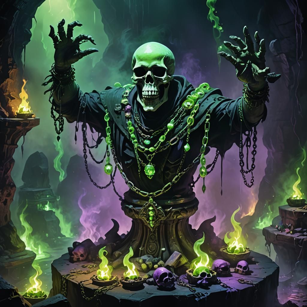 Cursed Necklace in Cave: Dark Fantasy Art