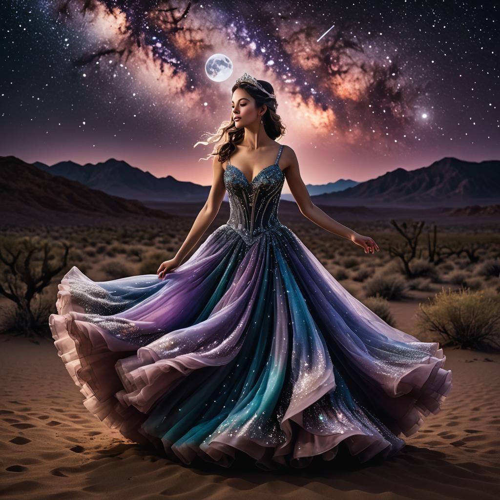 Woman Dancing in Desert Moonlight Fantasy