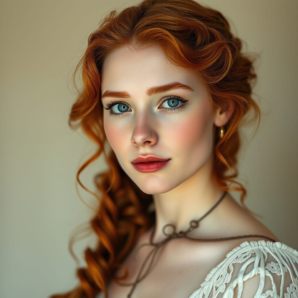 Elegant Redhead Woman in Photorealistic Portrait