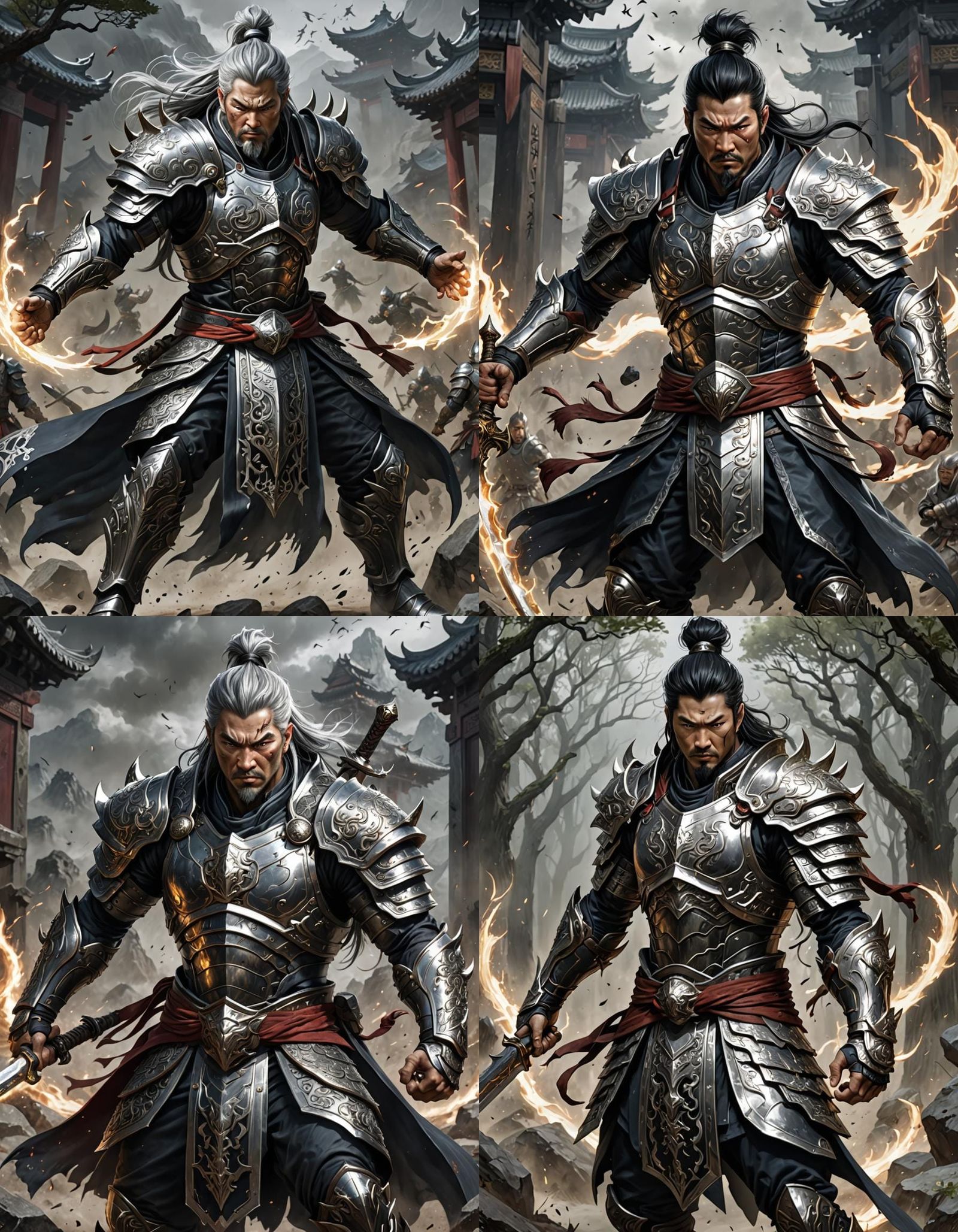 Asian warrior with intricate oriental body armor, black and ...