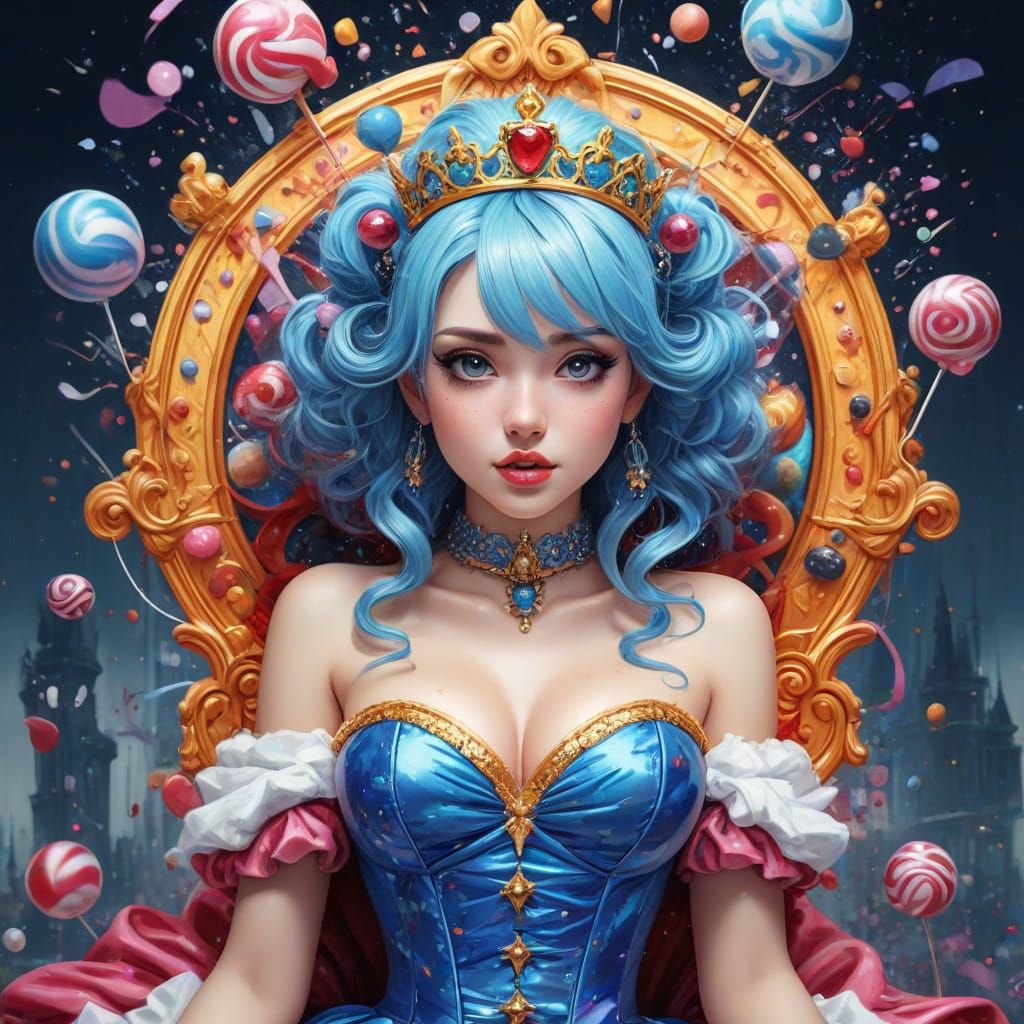 Vibrant Candy Queen Reigns in Dreamlike Winter Wonderland