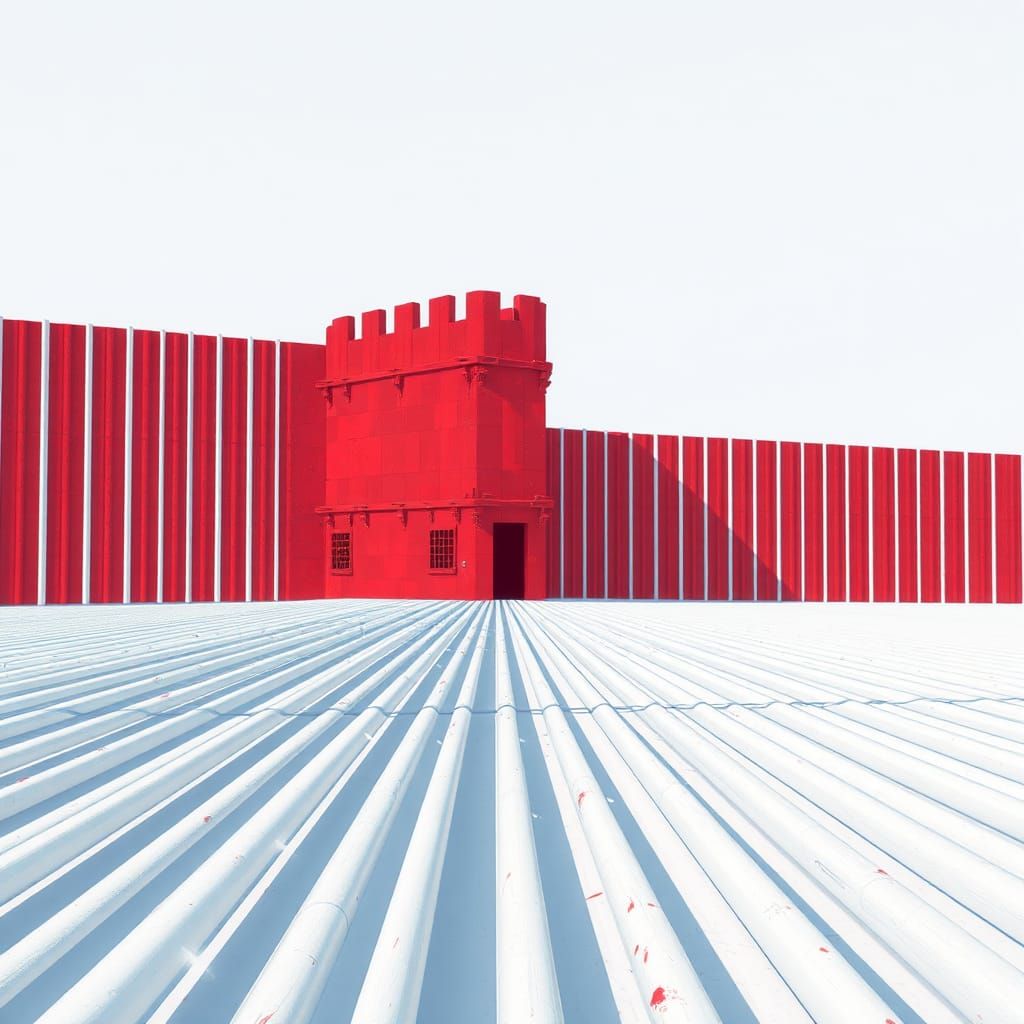 Abstract Red Castle Wall in Surreal Style