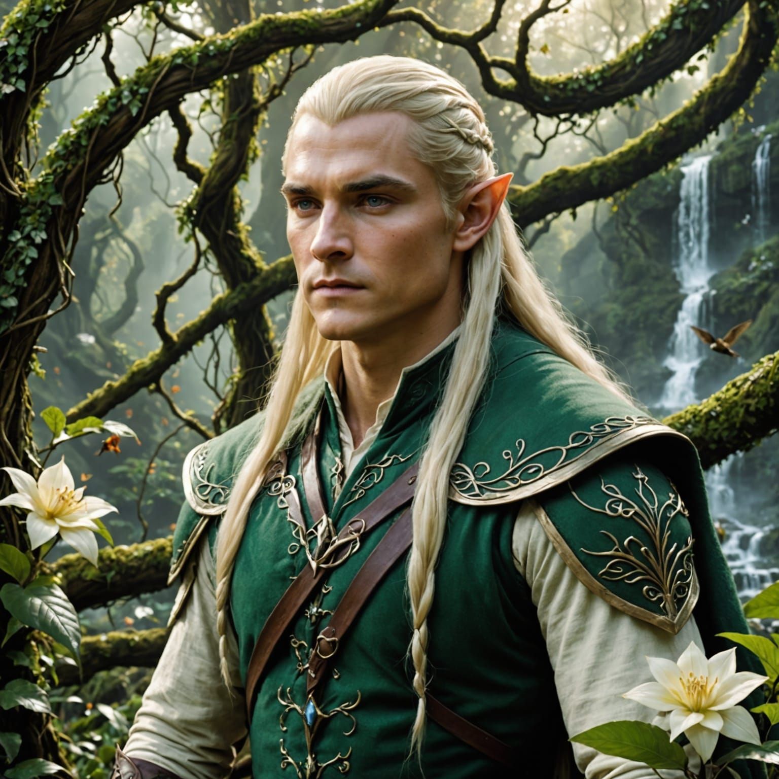 Handsome Elf in Vibrant Rainforest