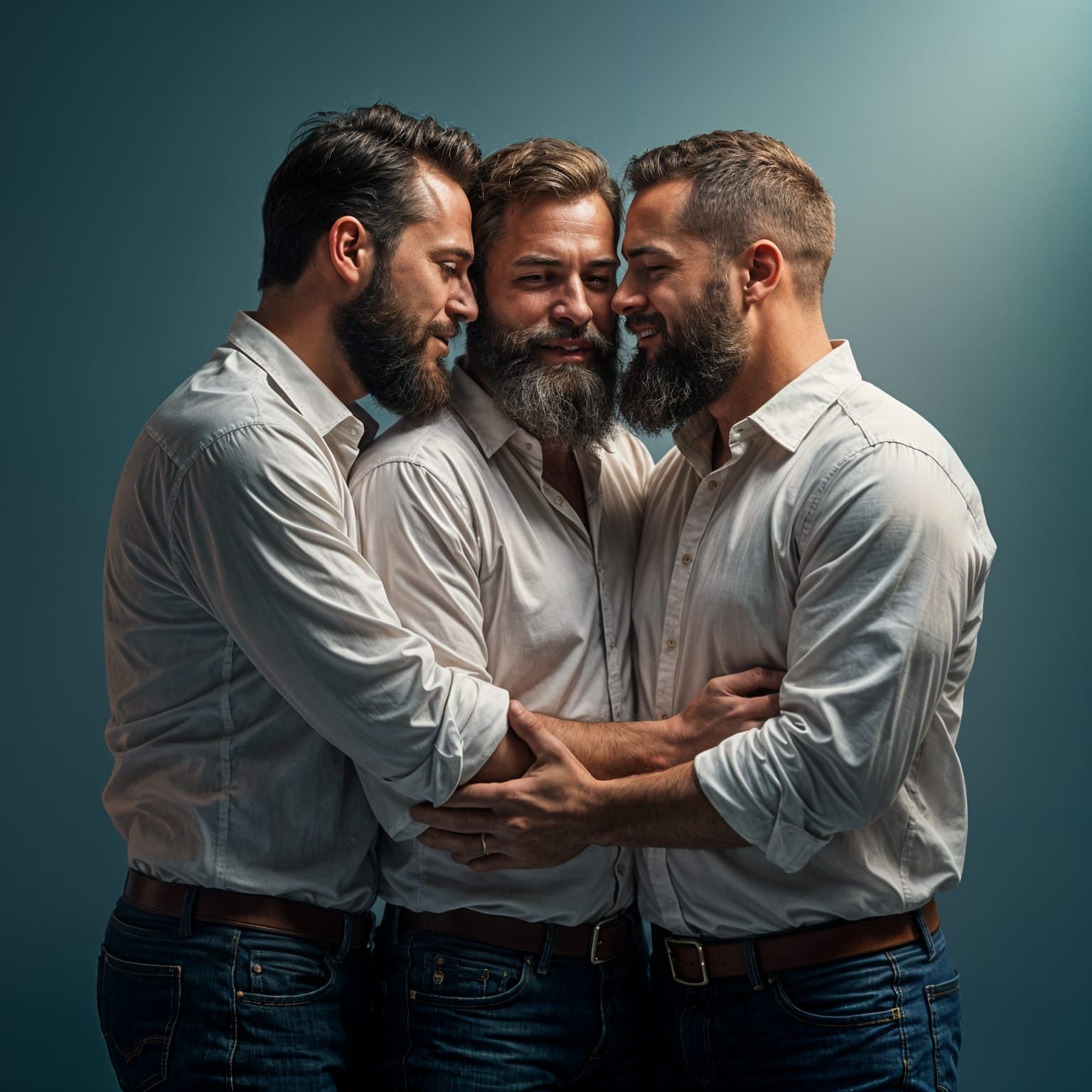 Three Men Embracing: A Photorealistic Love Story