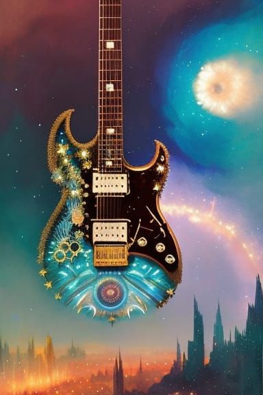 Astral Electric Guitar in Steampunk Art Nouveau Style