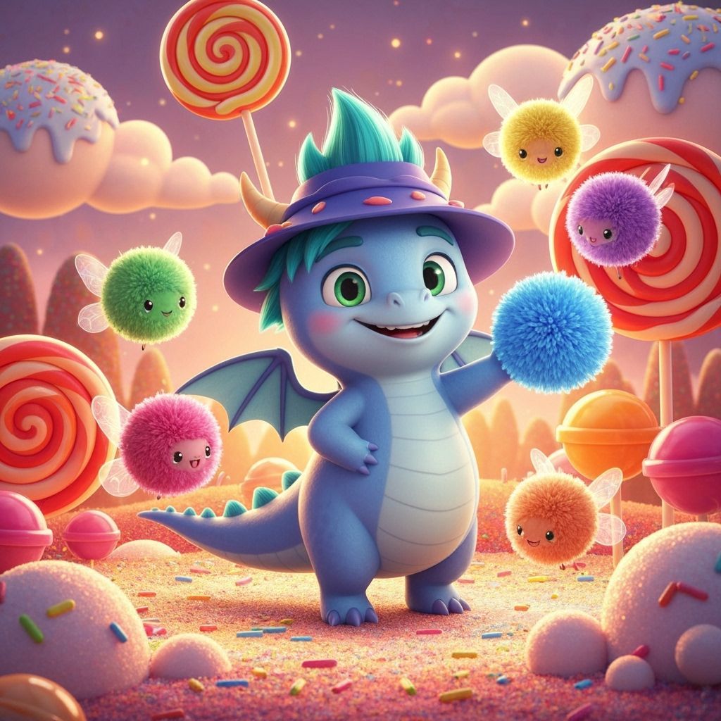 Cute Dragon Wizard with Pom-Pom Fairy Friends