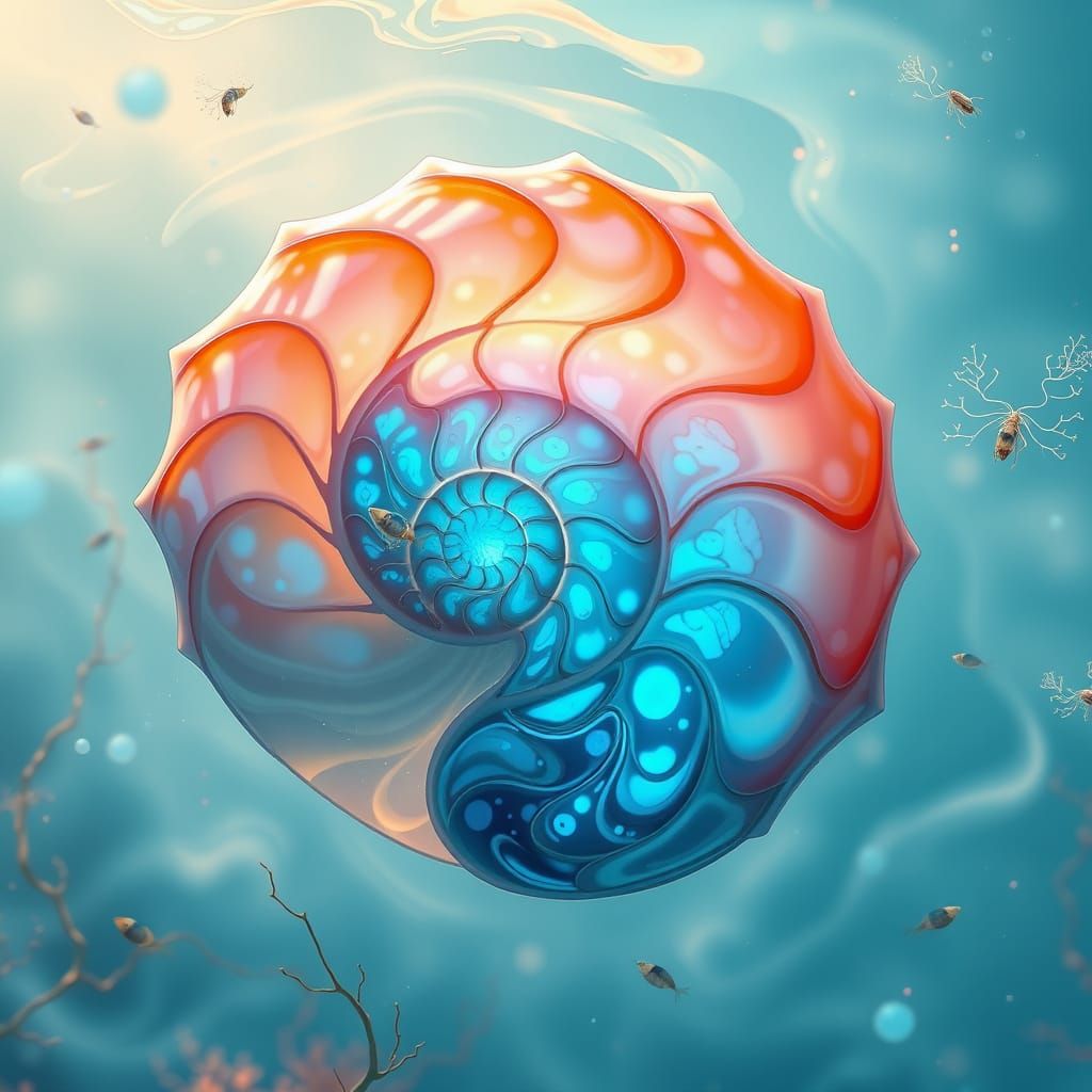 Luminous Nautilus Shell in Turquoise Ocean Waters