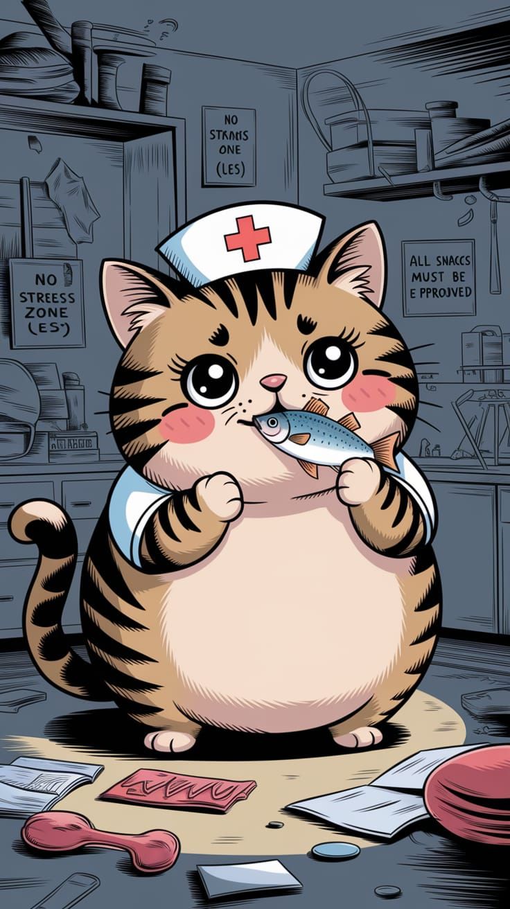 Chibi Cat Nurse with Fish Thermometer