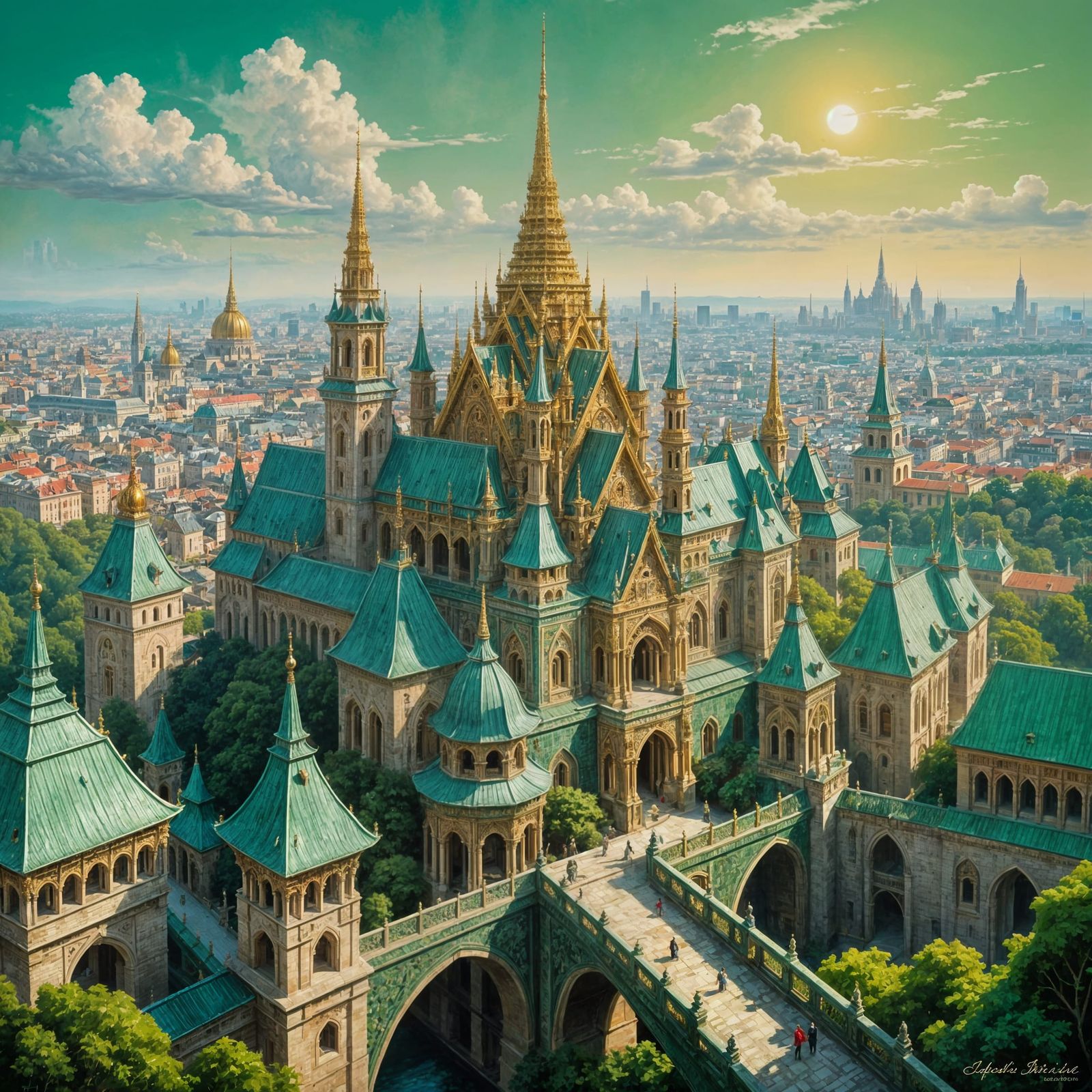 Ornate Steampunk Cityscape with Grand Palace