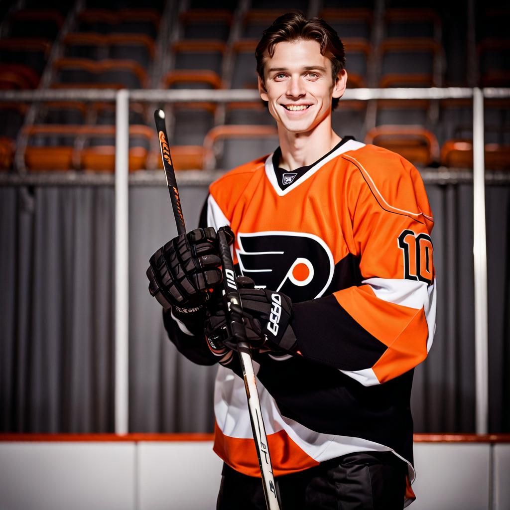 Canadian Man Smiles in Philadelphia Flyers Jersey