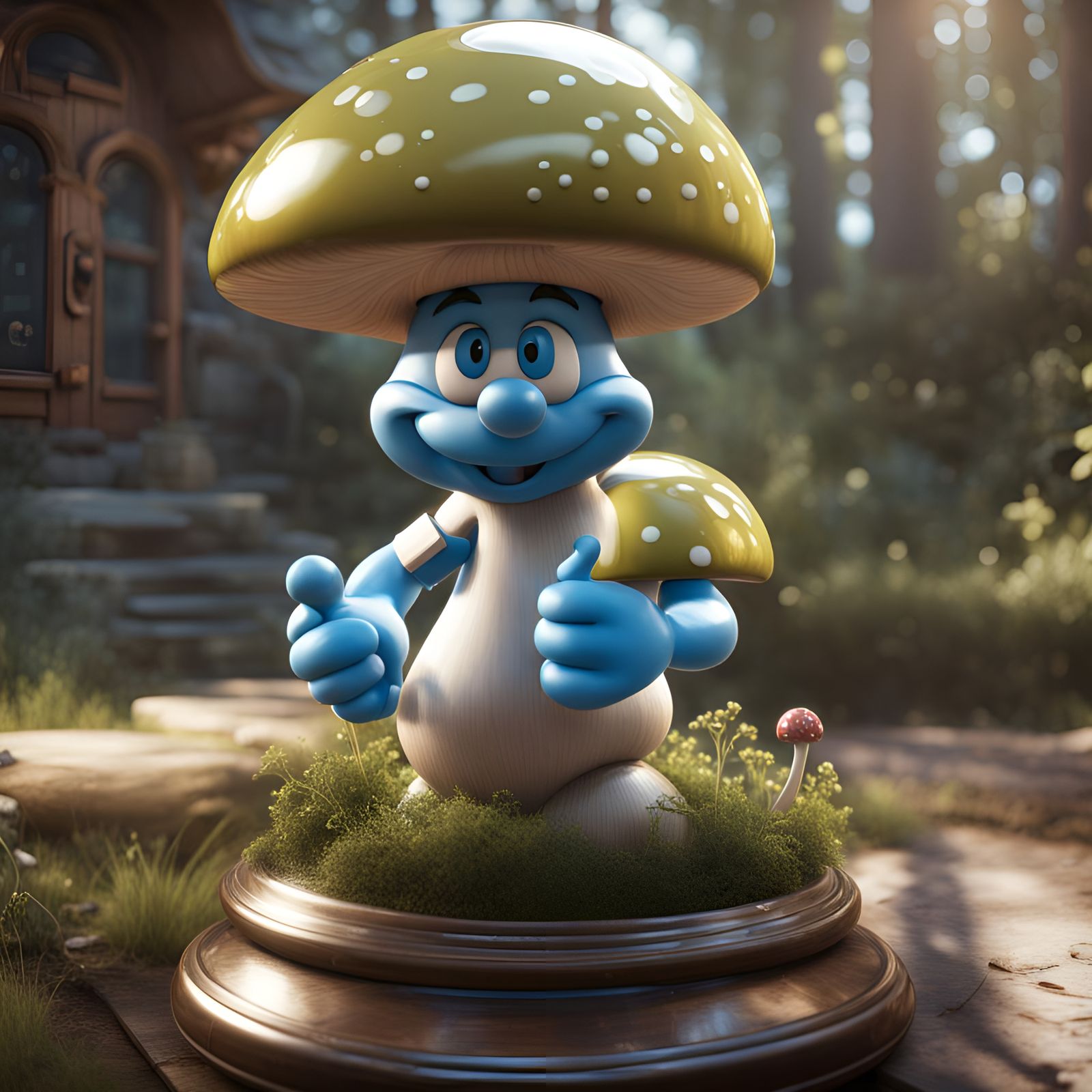 Steampunk Smurf Village in Glass, Hyperreal 3D Art