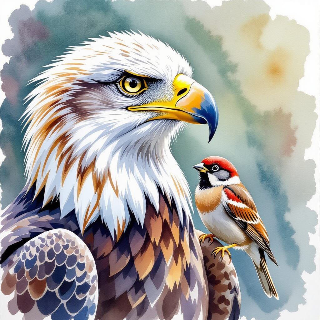Eagle and Sparrow Watercolor Portrait
