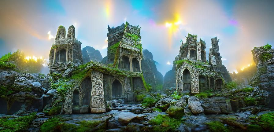 Elven Temple Ruins Fantasy Artwork in 8k