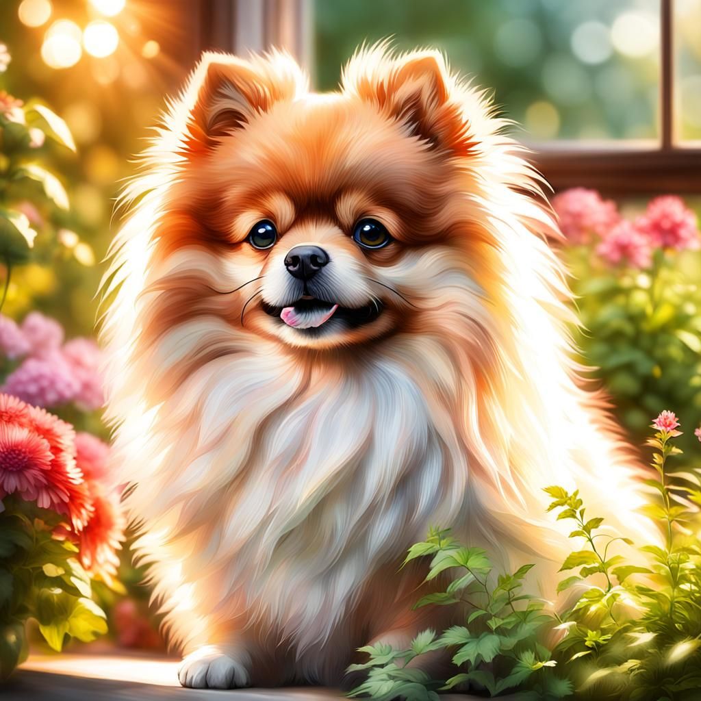 Fluffy Pomeranian with Curious Eyes in Window Light