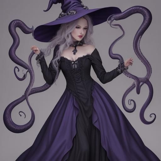Witch with Tentacle Dress in Dark Fantasy Style
