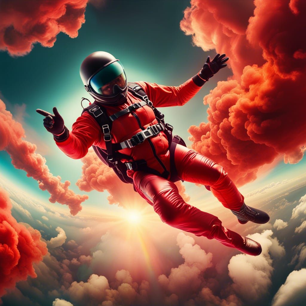 Skydiver Freefalling Among Cosmic Clouds in Cell-Shaded Styl...