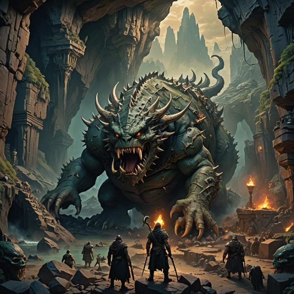 Quaggoth Guarding Sacred Cavern: Digital Matte Painting