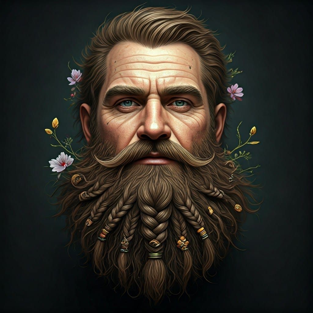 Fantastical Braided Beard with Flowers