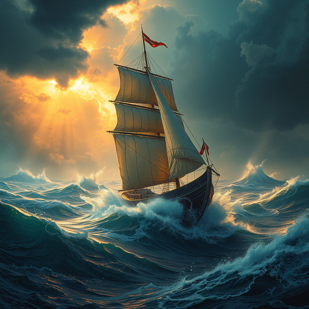 Sailboat Battling Tempest in Unreal Engine 5