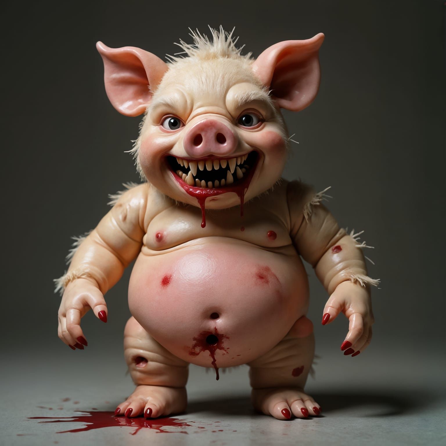 Creepy Pig-Headed Horror Doll with Fangs