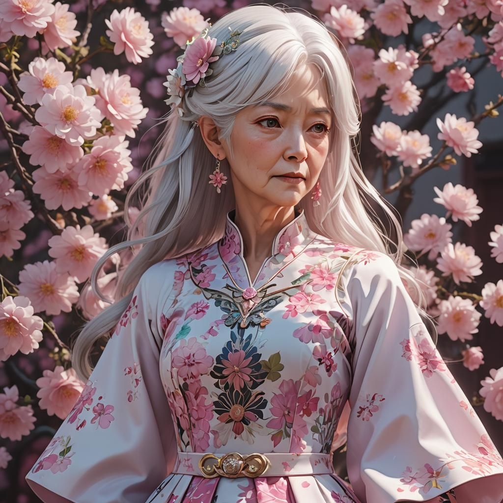 Elegant Elderly Woman in 3D Anime Art Style