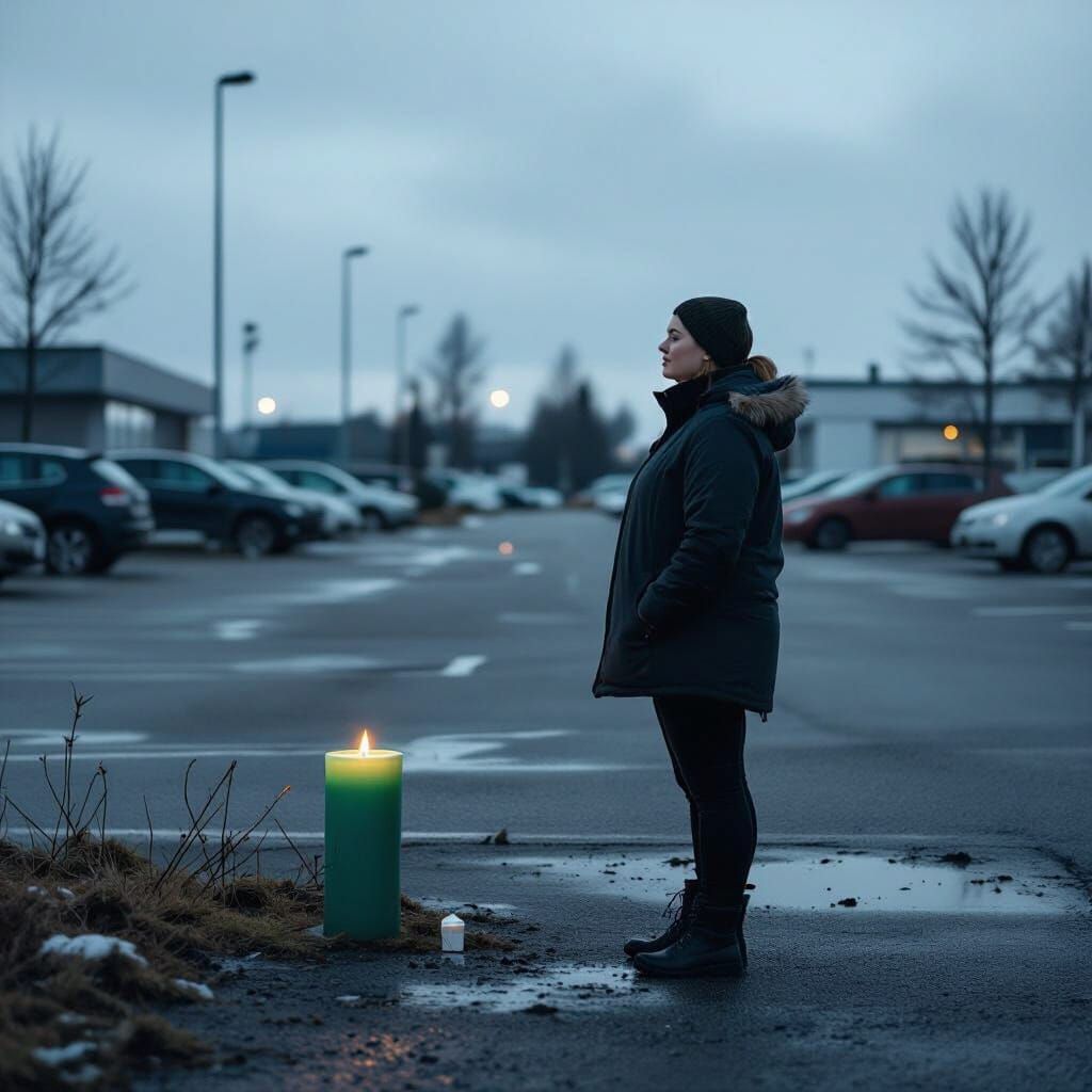 Man Desires Green Candle in Stark Swedish Parking Lot