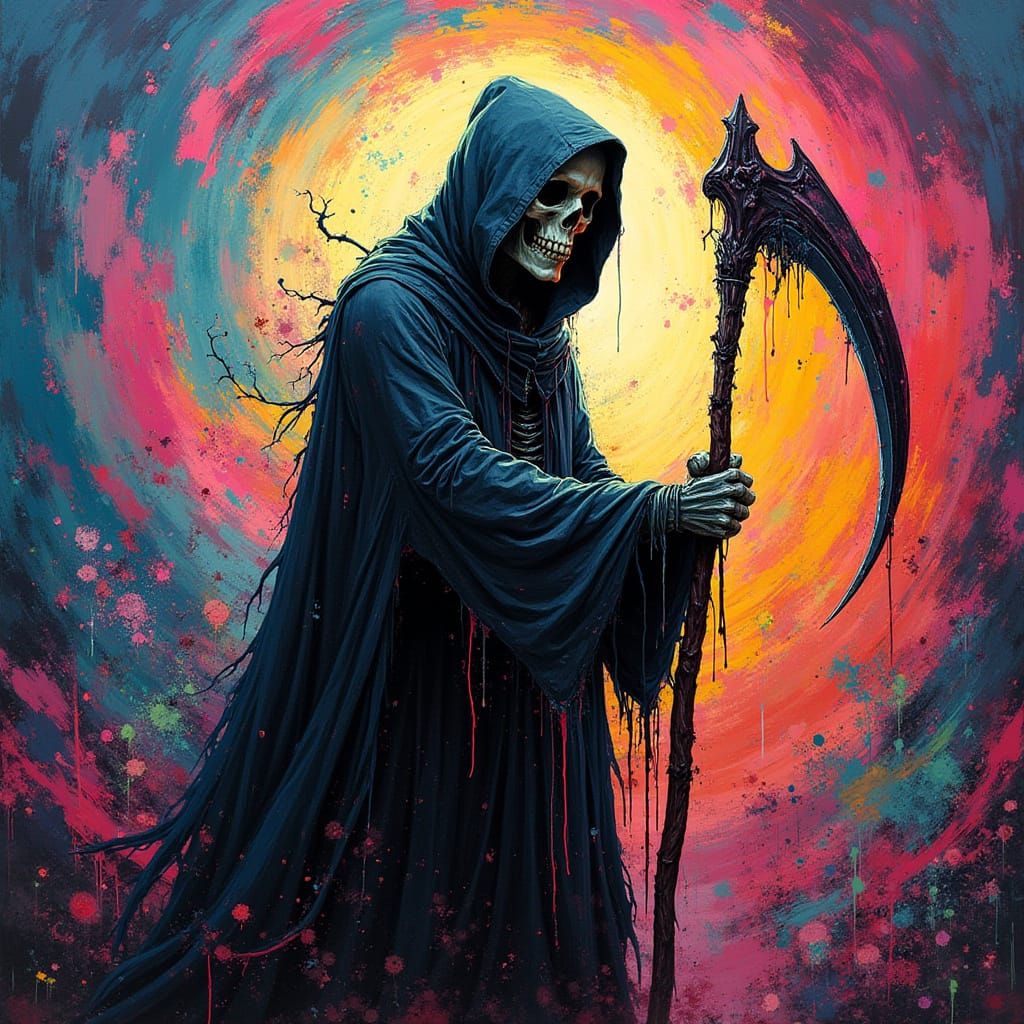 Grim Reaper in Vibrant Pop Art Graffiti Style