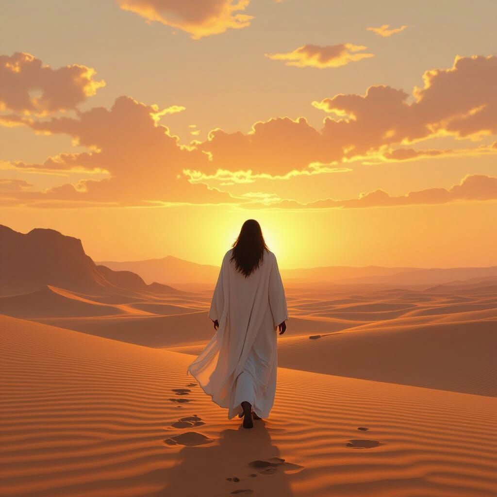 Mystical Desert Walker in Golden Sunset Light