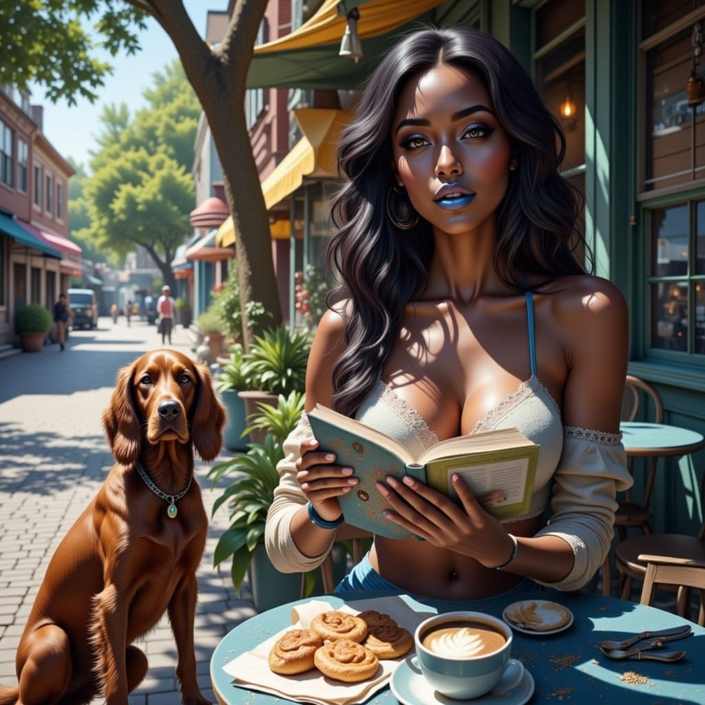 Pinup Portrait of Woman Reading at Joe's Bistro