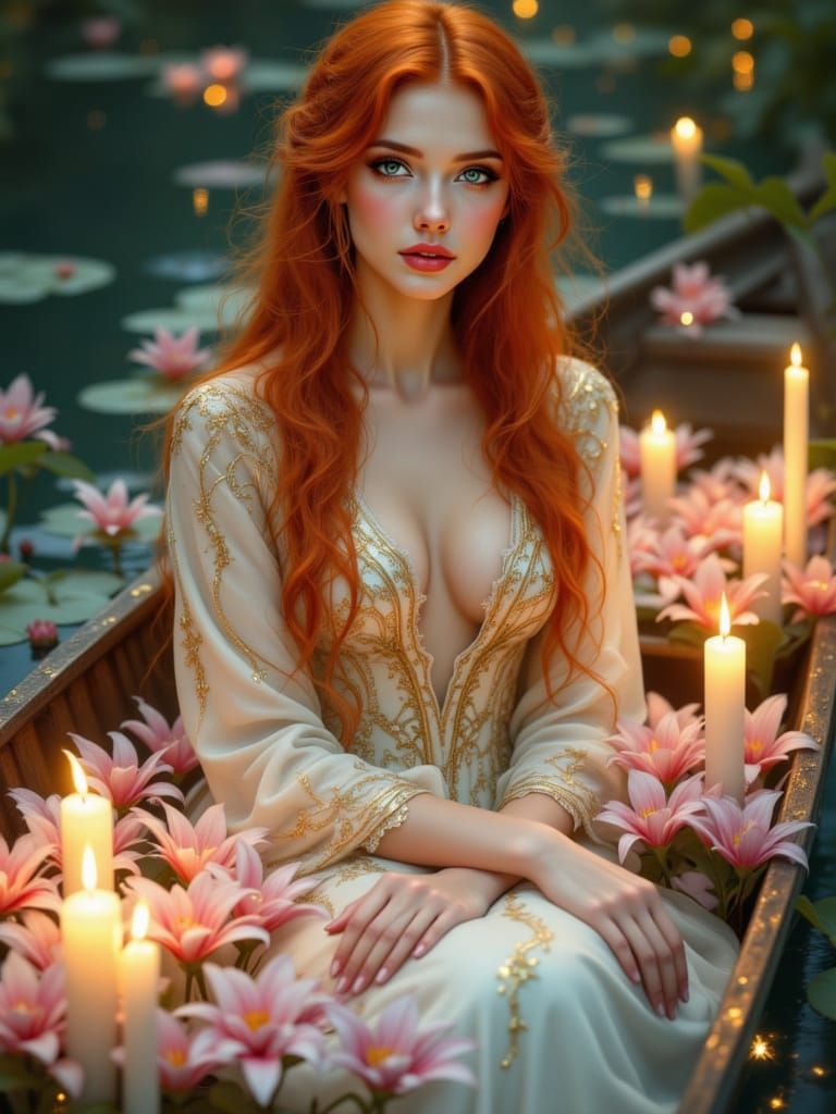 Lady of Shalott in Pre-Raphaelite Style