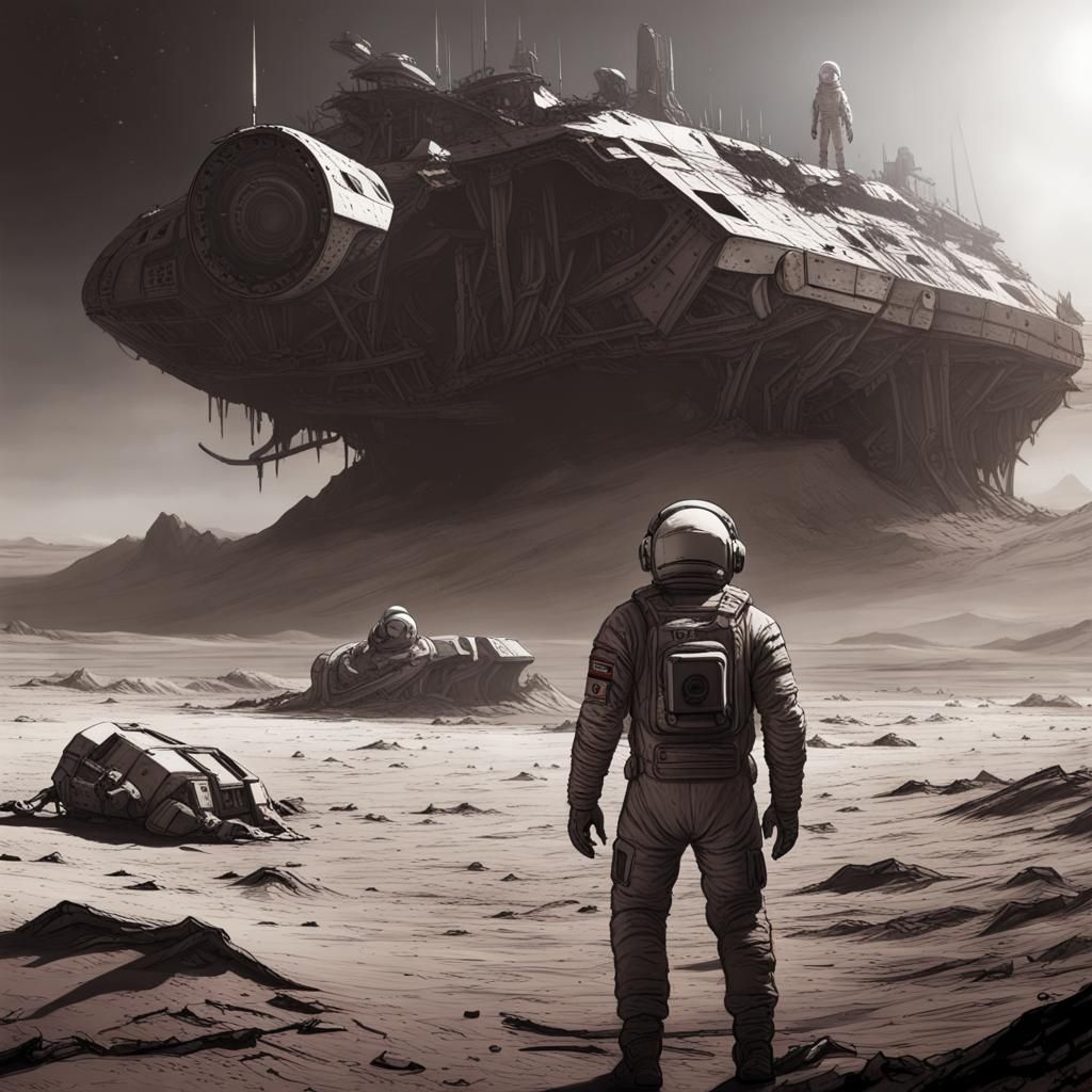 Stranded Astronaut on Barren Planet in Dark Fantasy Style