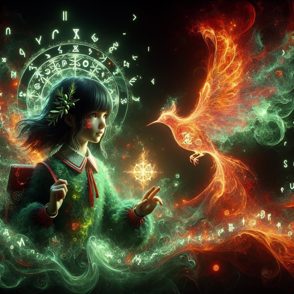 Girl with Sunbird Patronus in Epic Cinematic Style