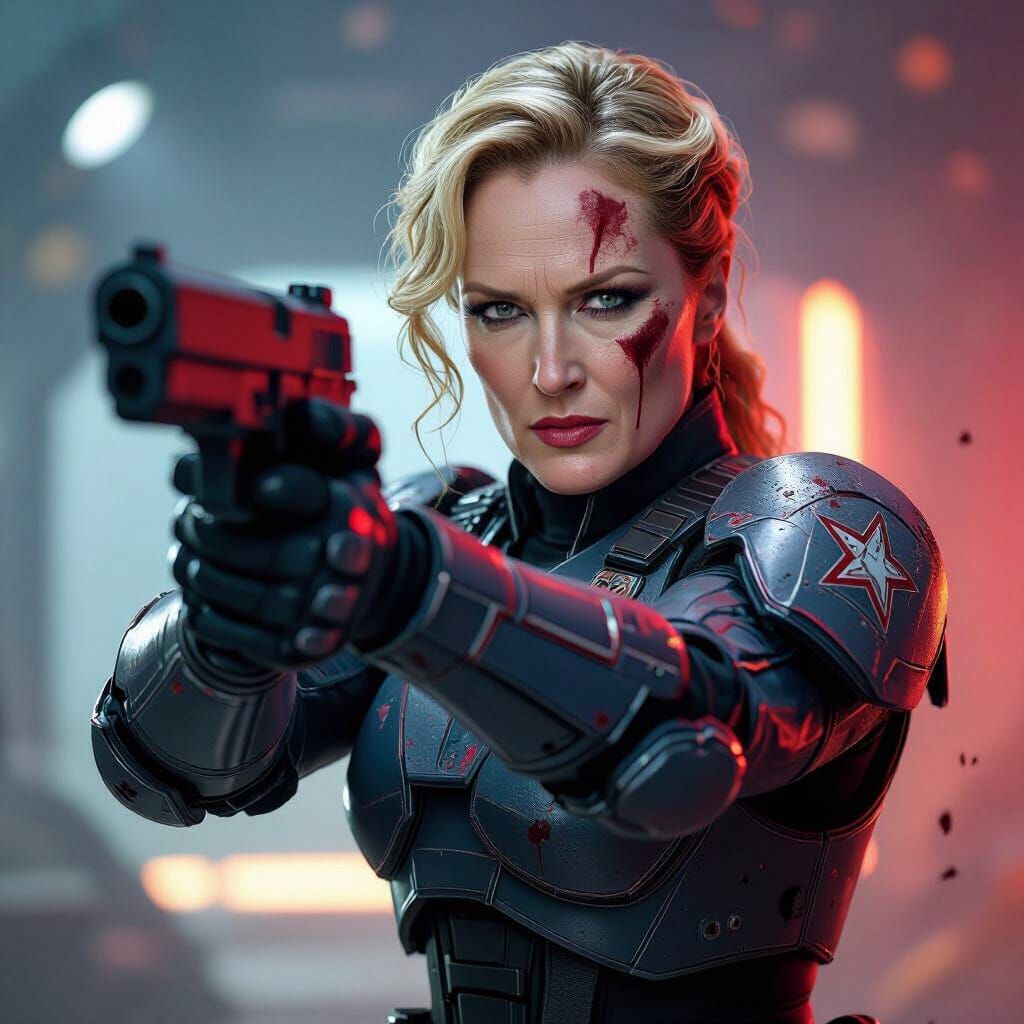 Meryl Streep as a Tough Space Marine in Hyperrealistic Art