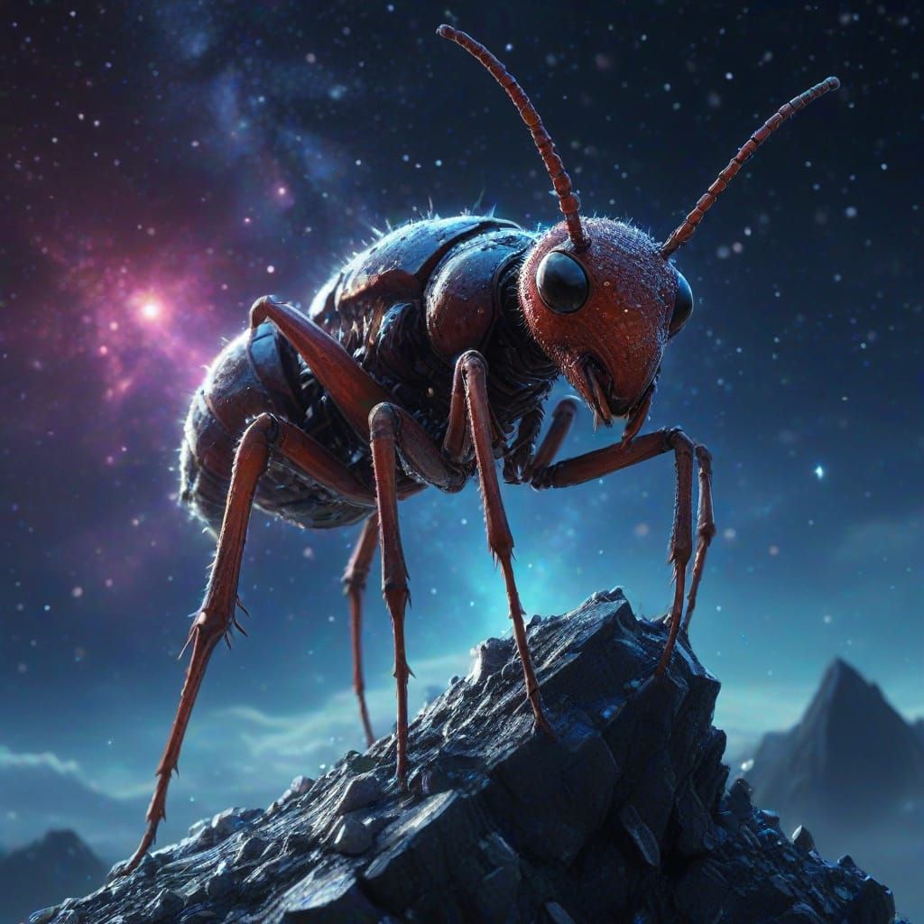 Giant Diamond Ant on Crystalline Peak in Cosmic Nebula