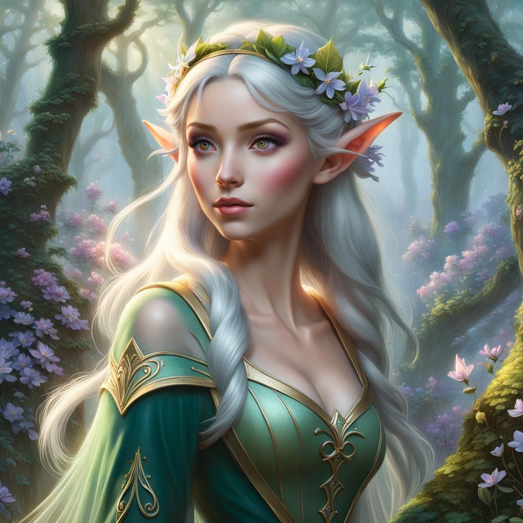 Elf Heals Woodlands in Ethereal Fantasy Style