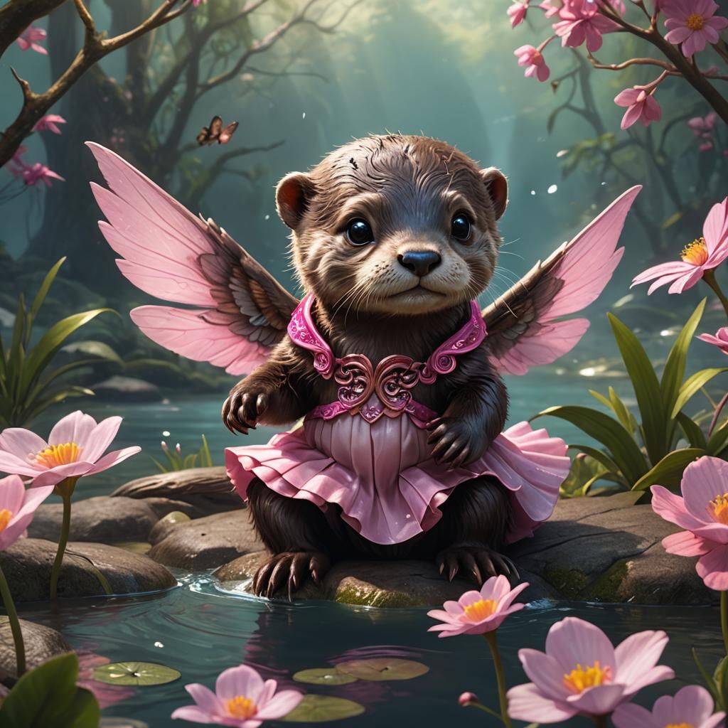 Baby Otter with Fairy Wings: Fantasy Art
