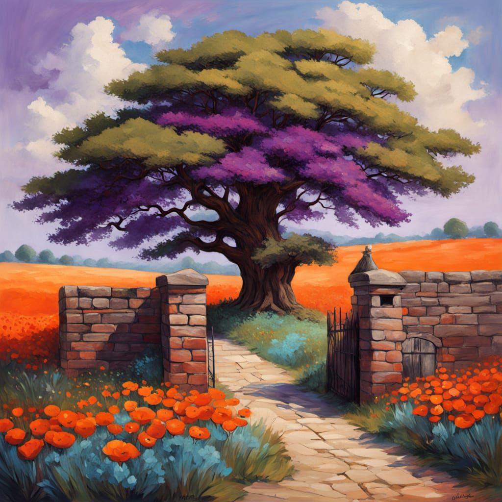 Old Pine Tree Impressionistic Landscape Oil Painting