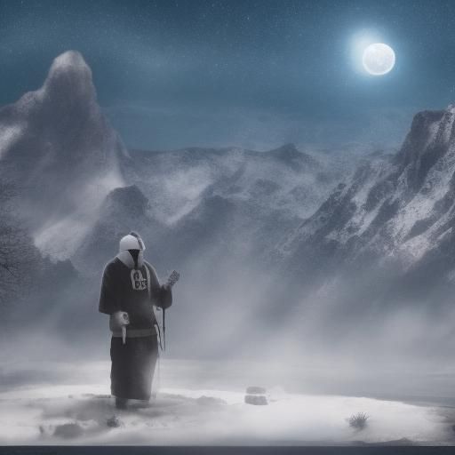 Mongolian Shaman with Tambourine by Bonfire