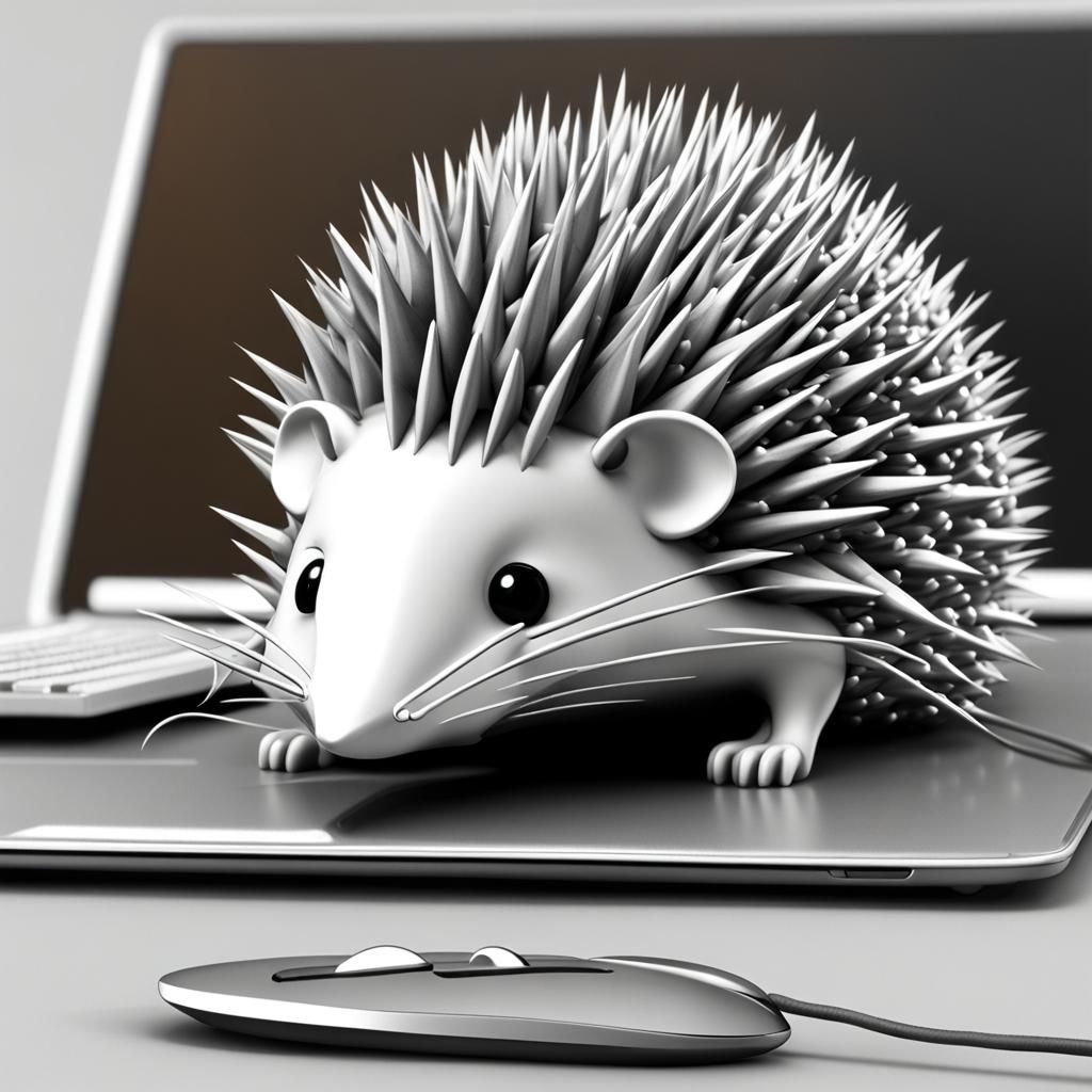 Spiky Hedgehog Mouse Connected to Laptop