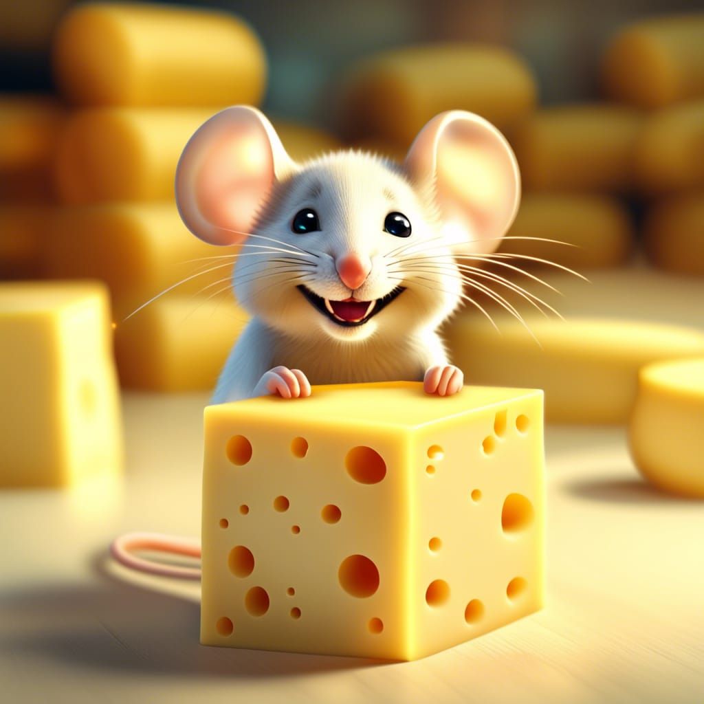 Smiling Mouse with Swiss Cheese Dreamscape