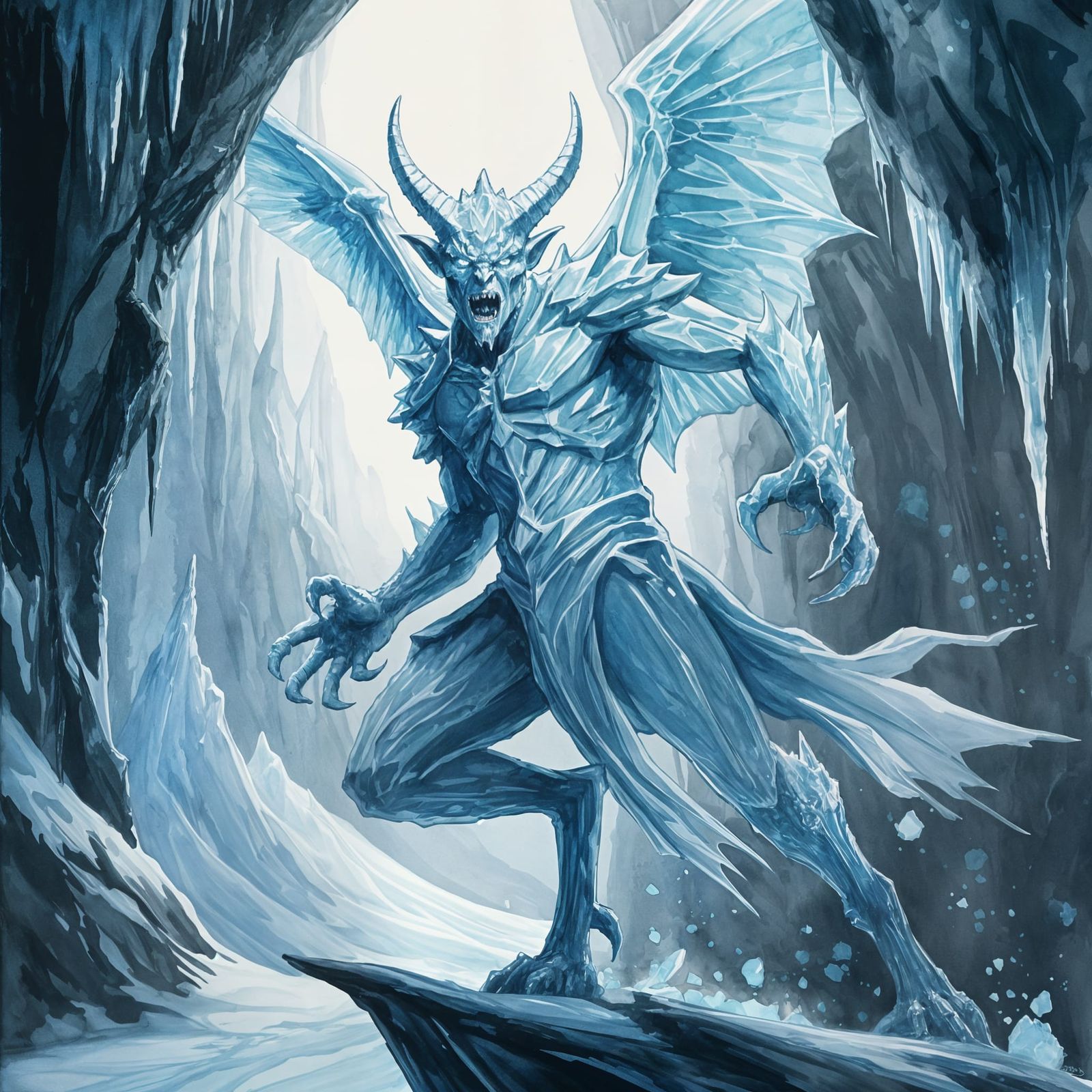 Translucent Ice Gargoyle in Mid-Flight