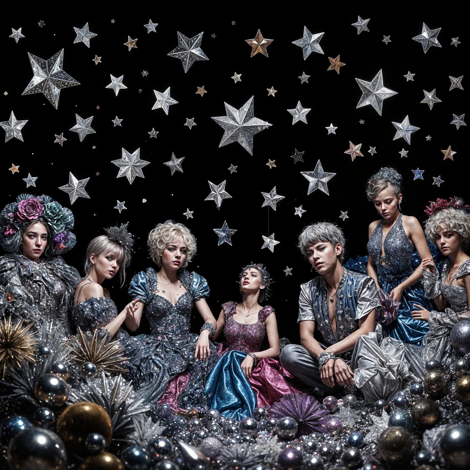 Whimsical Star Shower in 3D Mixed Media Style