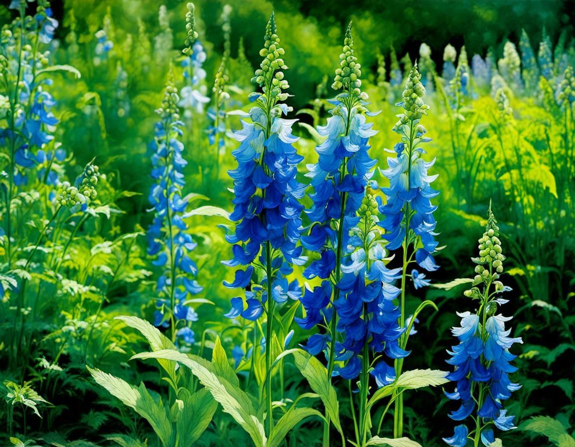 Monastery Garden with Delphinium and Monkshood